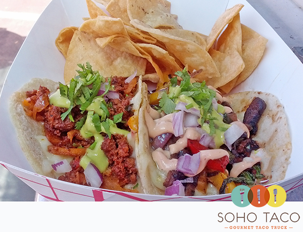 SoHo Taco Gourmet Taco Truck - City Centre - City of Orange - Orange County - CA - Choriqueso & Veggie Tacos