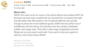 SOHO TACO Gourmet Taco Catering - 5 Star Wedding Wire Review - April 9 2018